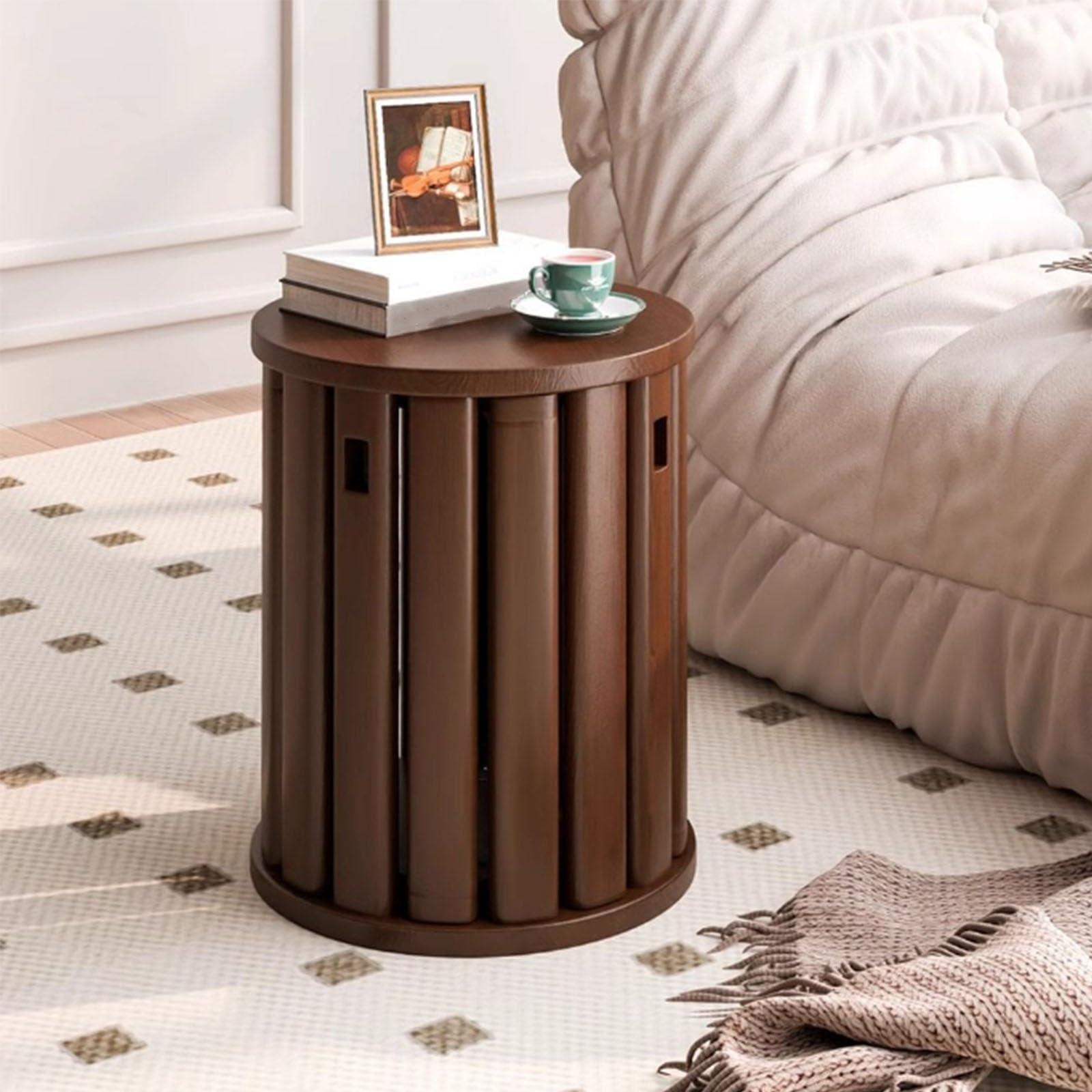 Round Stackable Stools Set of 4, Wooden Stools Nesting Side Tables, Space-Saving Multi-Functional Seating & Coffee Table for Bedroom Kitchen Living Room ﻿(B)