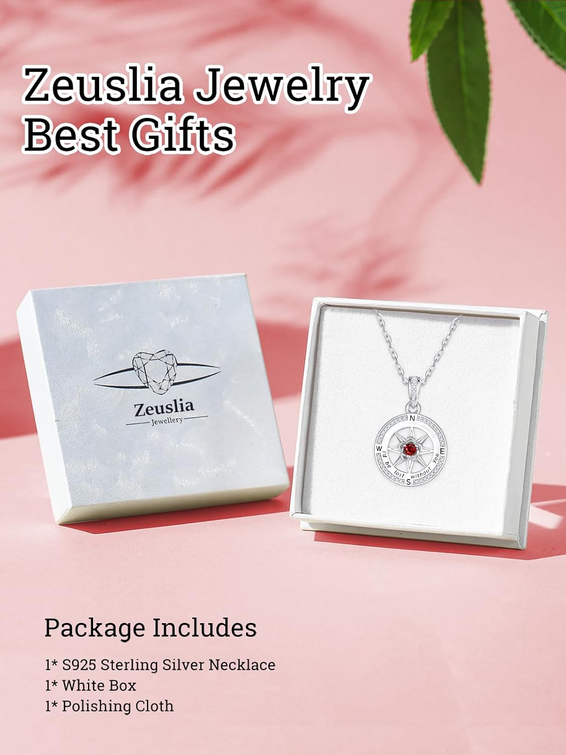 Compass Necklace for Her, White Gold I'd Be Lost Without You Compass Jewelry Travel Gift, Girlfriend Wife Daughter Mom Birthday Gifts with Birthstone Pendant - Image 5