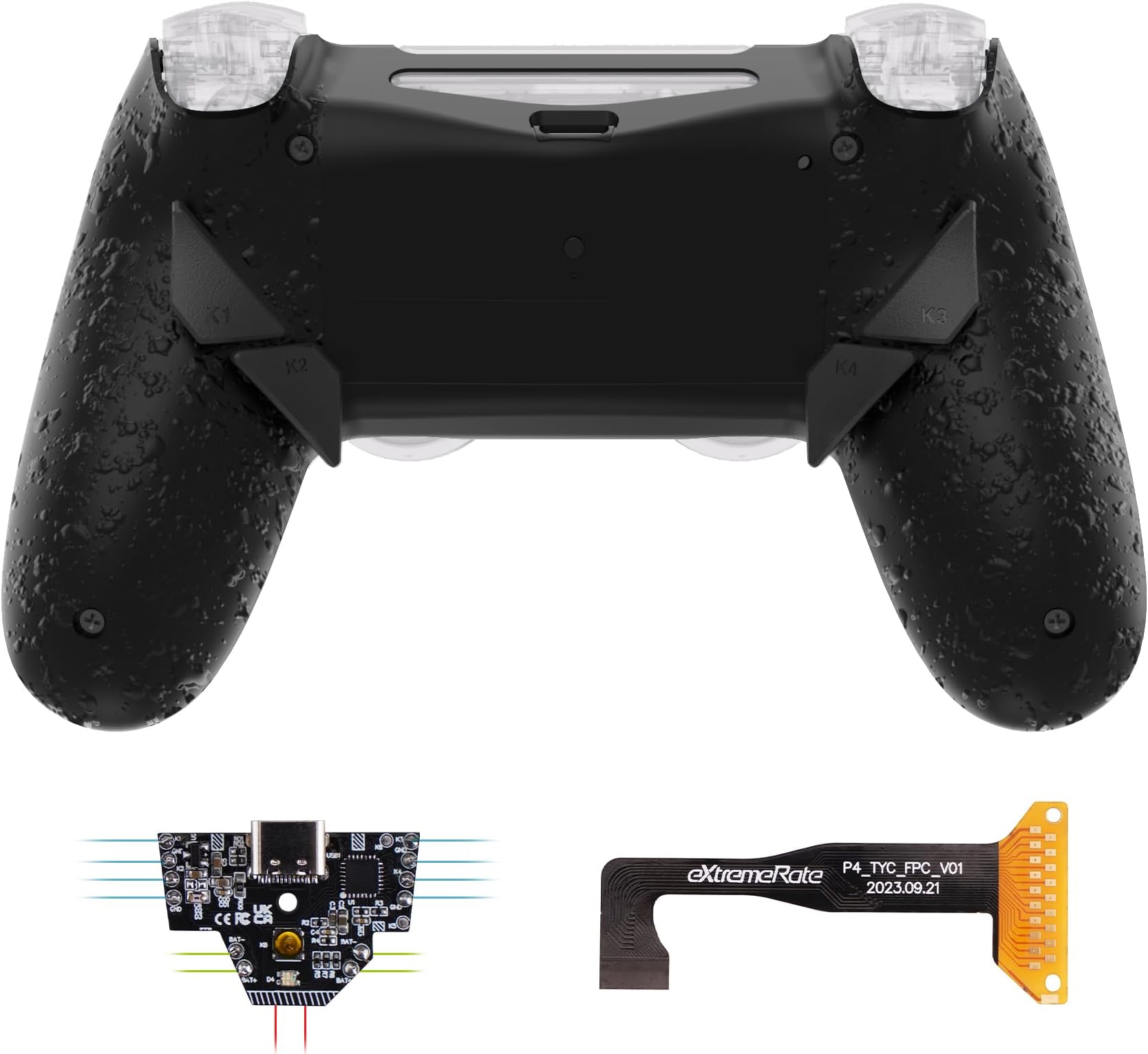 eXtremeRate Dawn Type-C Version Remap Kit for PS4 Slim Pro Controller JDM-040/050/055 with 6 Customizable Mapping Profiles, Textured Black Redesigned Back Shell and 4 Back Buttons - Without Controller