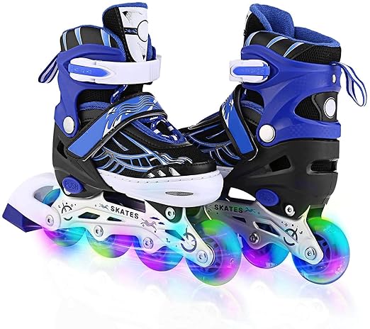 Kixre Youth Inline LED Flash Light Skates for Kids and Women Adjustable Blades Roller Skates with Light Up Wheels Outdoor in Line Skating for Girls and Boys Beginner Skates