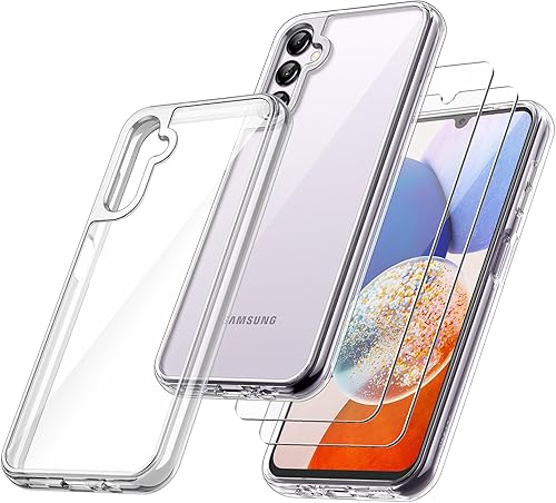 JETech Funda 2 en 1 para Samsung Galaxy A14 5G de 6.6 pulgadas (no para A14 4G), con 2 protectores de pantalla, película de vidrio templado, a