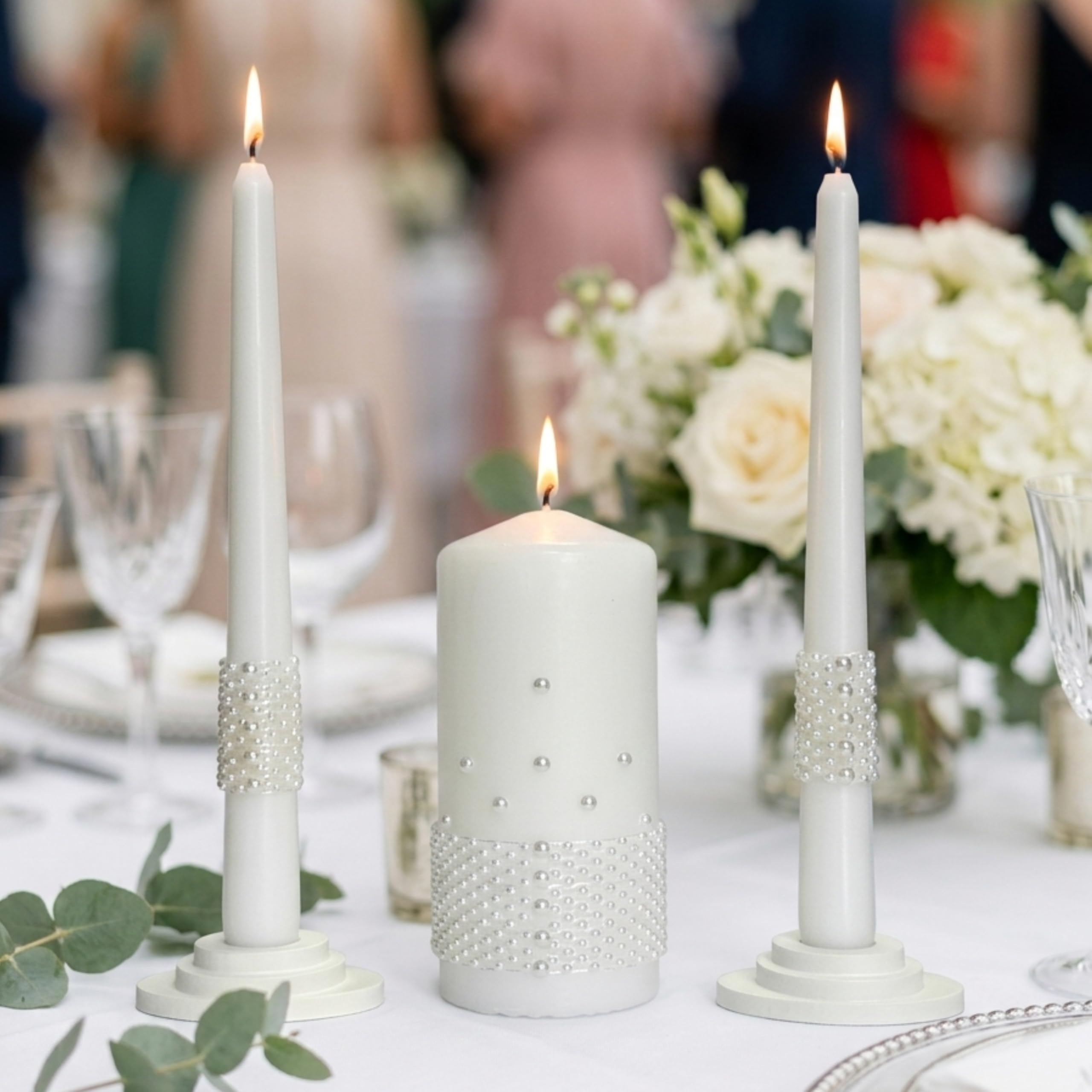 Unity - Set di candele per matrimonio, set di candele da 15 cm e 2 coni da 22,5 cm, unico colore al quarzo (quarzo bianco)