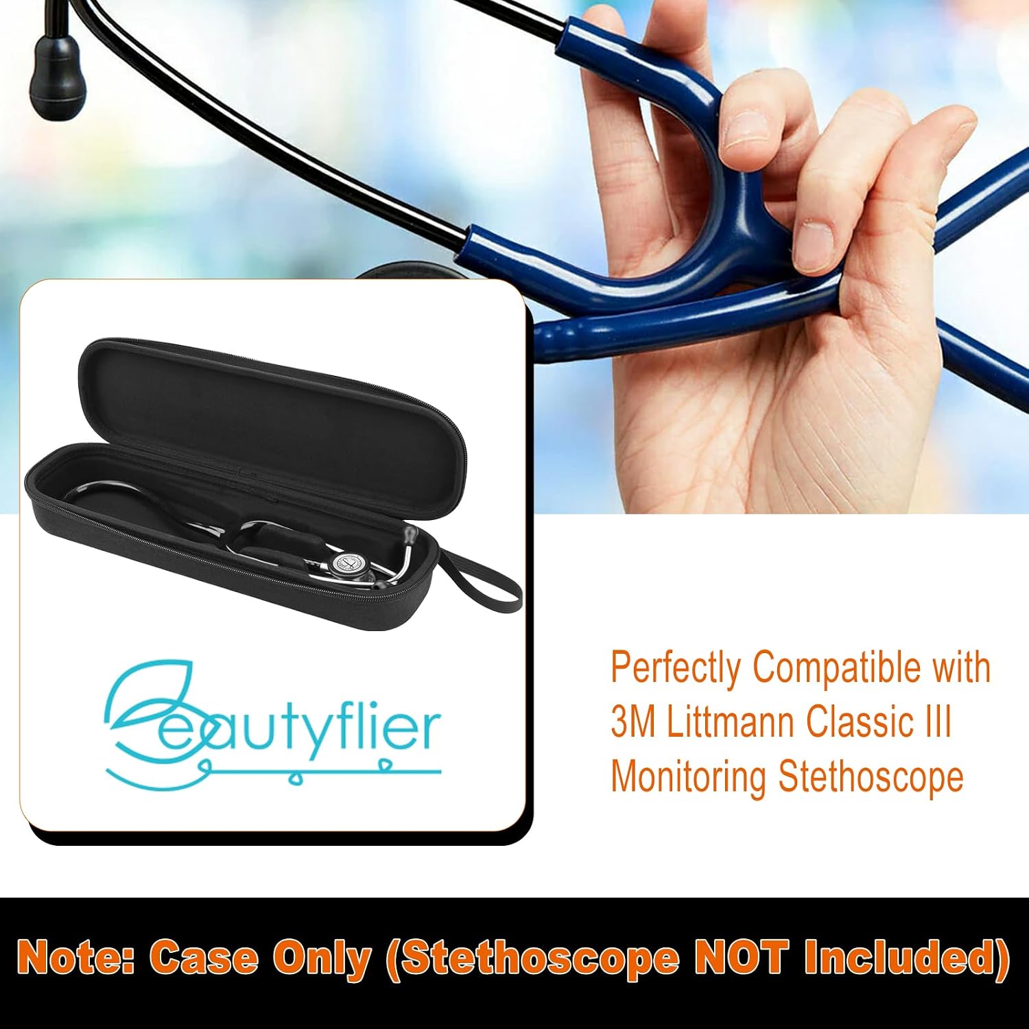 Beautyflier Stethoscope Case for 3M Littmann Classic III, Hard Travel Case for 3M Littmann Classic III Monitoring Stethoscope, EVA Stethoscope Carrying Case, Protecive Storage Box for Stethoscope