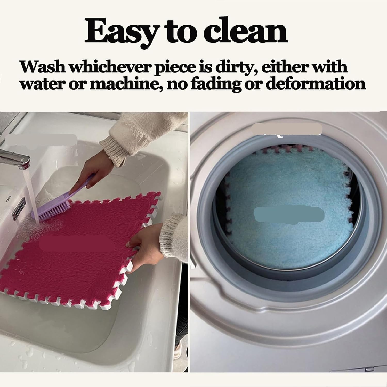 6pcs 24x24 in Shaggy Foam Interlocking Carpet Tiles with Border, Thick 0.4" Carpet, Puzzle Mats, Plush Foam Floor Mat(White+Apricot)