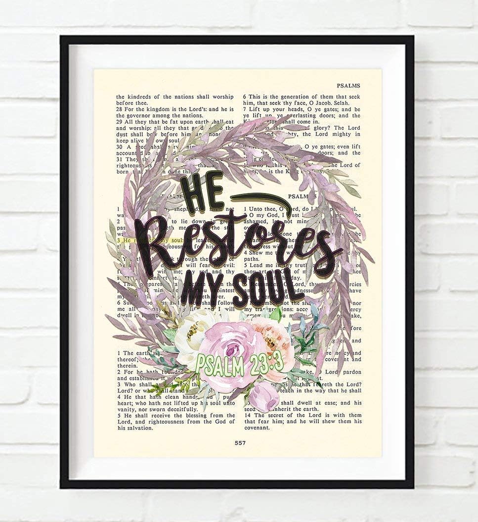 Psalm 23 1-5 Set of Art Prints, Set of 4, Unframed, Vintage Bible Page Verse Set Wall Decor Posters, 8x10 Inches
