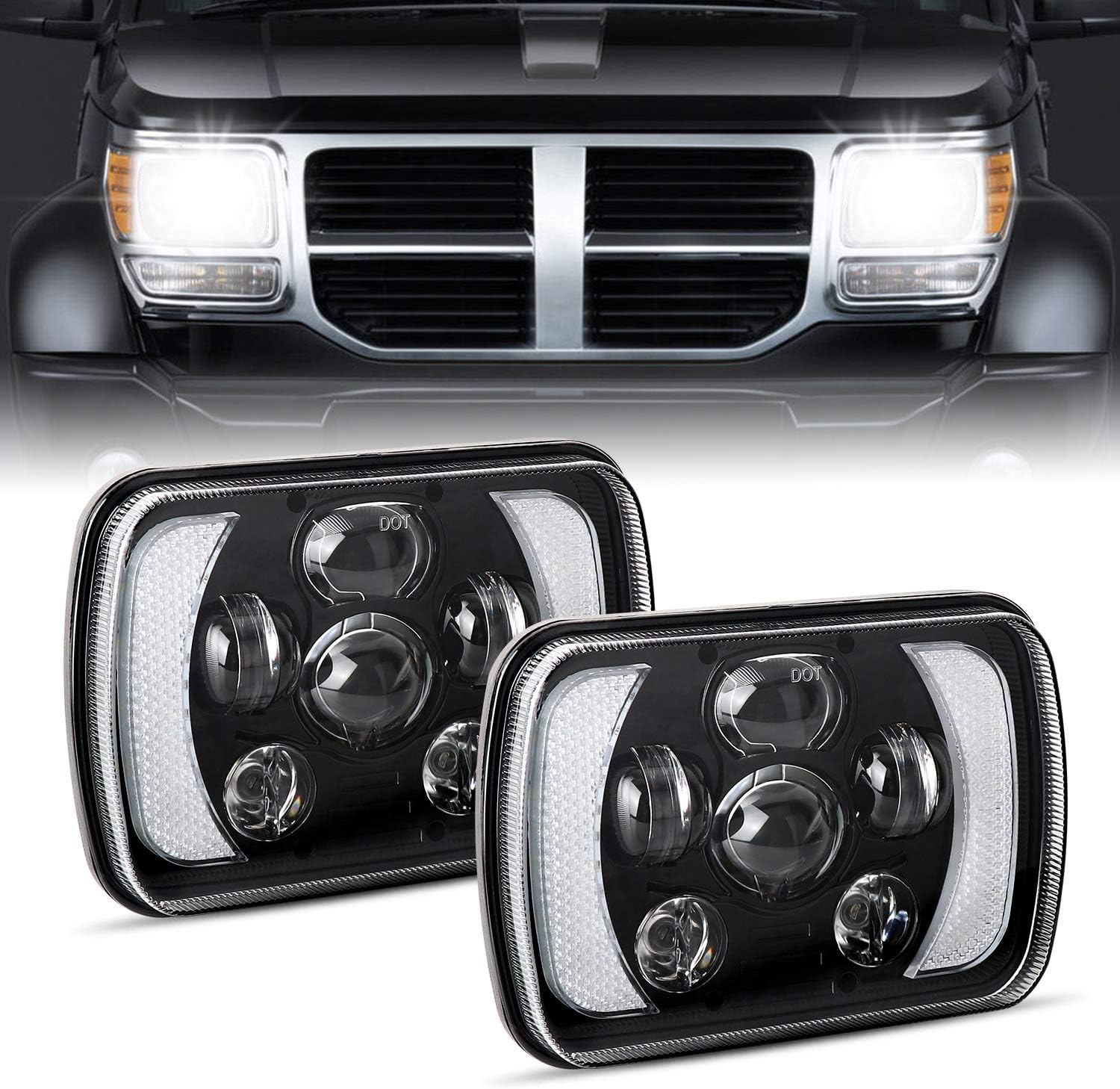 H6054 Led Headlights, AAIWA 5x7 7x6 60W Headlamp 2PCS Hi/Low Sealed Beam Rectangle Headlight Replacement for Jeep Wrangler YJ Cherokee XJ Trucks 4X4 Offroad 6054 H5054 H6054LL 69822 6052