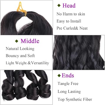 Kachanaa 22 Inch French Curl Braiding Hair 9 Pack Black Pre Stretched Bouncy Loose Wavy Crochet Braids Hair French Curls Synthetic Hair Extensions for Boho Box Braids 1B#