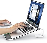 Vista 9 de Soporte para computadora portátil para escritorio, soporte para laptop con soporte de muñeca, elevador ergonómico desmontable para laptop, soporte
