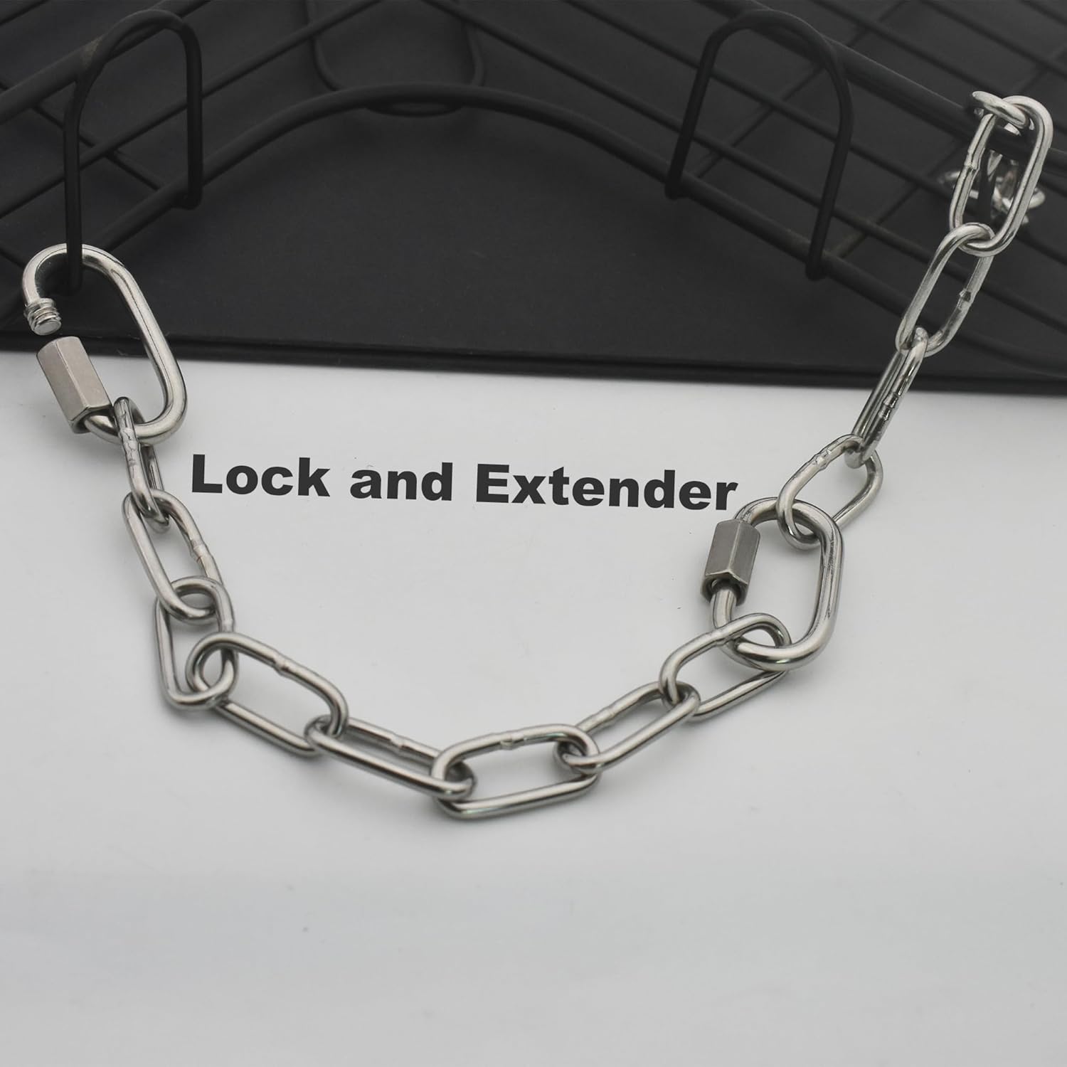 304 Stainless Steel Chain 3/32 in x 5 ft Closed Links Short Chain Weight with 2 Quick Carabiner Hooks Locking Pulling Towing for Outdoor Fence Pet Dog, 1 pcs (2.5mm x150cm) - Image 6