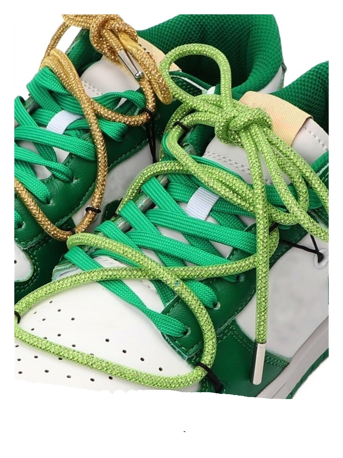Cordones, Cordones Redondos de Diamantes imitación, Cordones Zapatos, con arcoíris, for Zapatillas, for, Cuerdas DIY(Green,140cm)