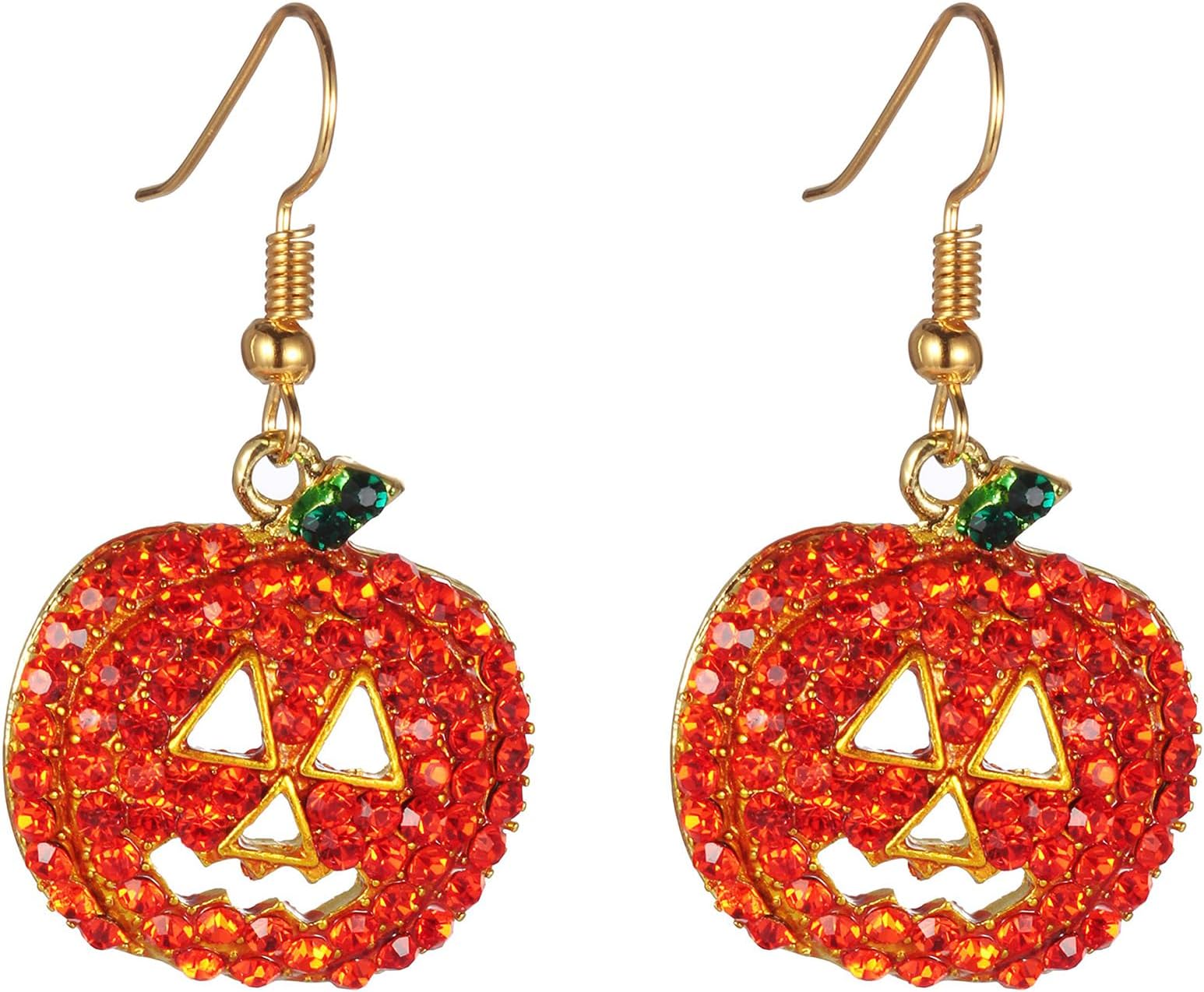 Halloween Pumpkin Earrings Red - Hypoallergenic Crystal Dangle Earring for Women Holiday Night Costume Jewelry Smiling Face Pumpkin Drop Earrings, Fun and Festive