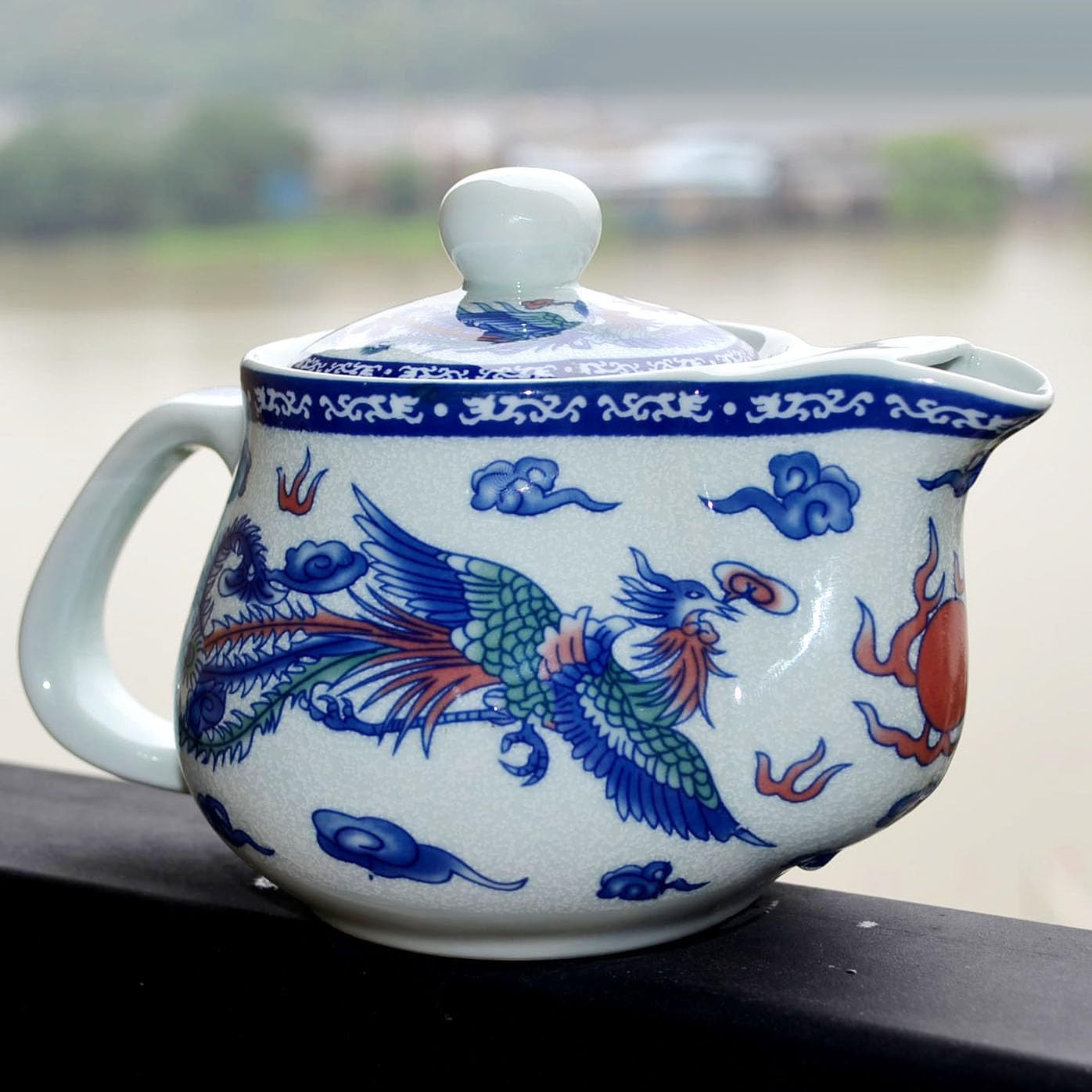 Liang baobao Porcelain Teapot 17oz, Chinese Blue and White Ceramic Tea Pot