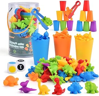 KNASON 2023 Upgraded Counting & Sorting Dinosaur Toys, Color Sorting Matching Dinosaur Game with Stacking Cups and Dice, Preschool Learning Montessori Sensory Toys for Toddlers Kids 3 4 5 Boys Girls