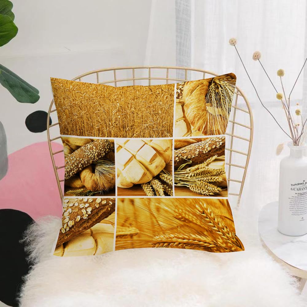 HYMSXW Cushion Cover,Throw Pillow Case Home Decorative for Living Room Bedroom Sofa Chair 20X20 Inch,Harvest,Collage Story Wheat Various Types of Bread Baking Culture,Pillowcase 50X50cm