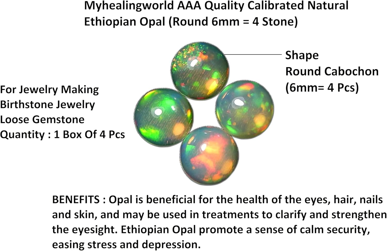 Natural Ethiopian Opal 6mm round cabochon AAA quality loose calibrated gemstones for jewelry making round 6mm - 4 Stone
