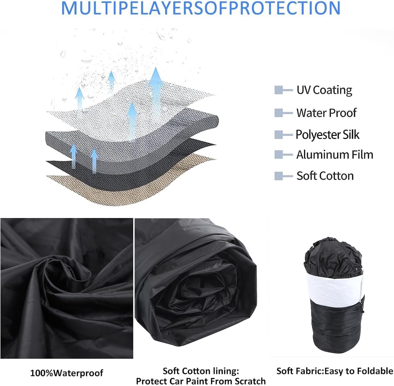 Car Cover Waterproof All Weather Compatible with Fiat 500/500 Abarth 2011-2022，Car Cover Sun Hail UV Snow Dust Protection Cover Exterior Accessories (Black)