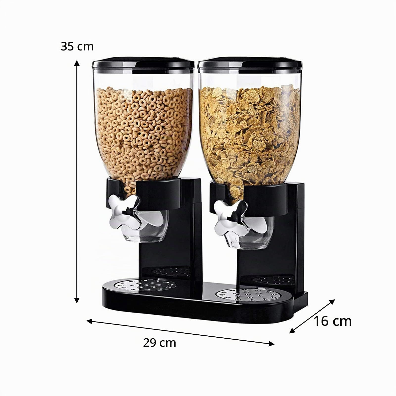 Syfunlv Distributeur de céréales double, 2 l, en plastique, céréales, bonbons, bonbons et céréales, récipient à flocons d'avoine, 29 x 35 x 16 cm (2 l, noir, double fût)