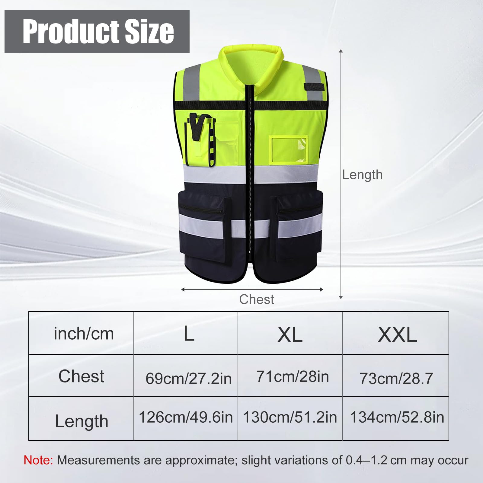 URAQT Chaleco Reflectante Homologado, Chaleco Reflectante de Seguridad, Chaleco Trabajo 7 Bolsillos con Cremallera, Chaleco de Seguridad de Alta Visibilidad para Limpiadores Trabajadores, Unisex, L