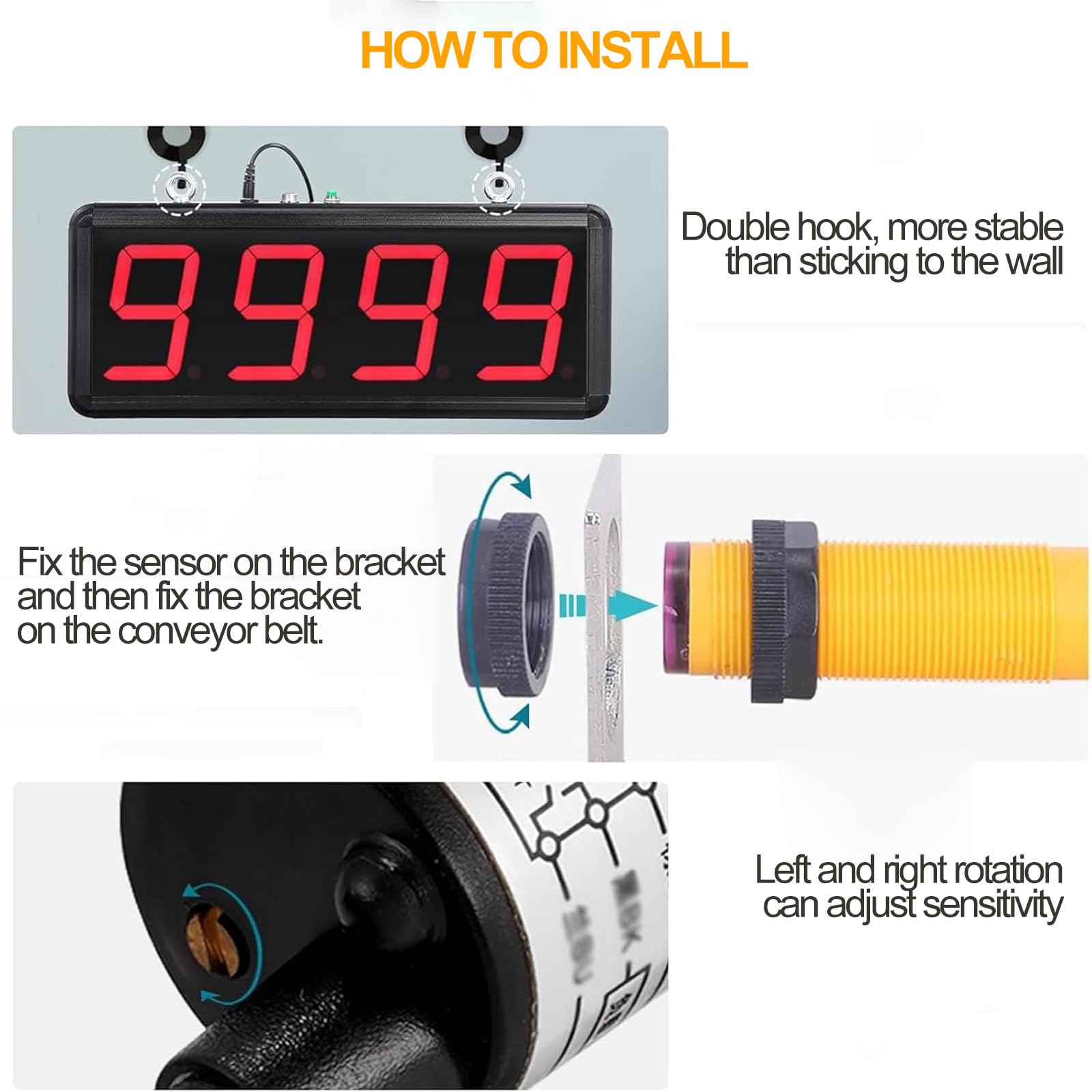 KEhtu Contador Digital infrarrojo LED, Contador de línea de producción con Control Remoto y Memoria de Corte de energía. Distancia de detección de 30-70 cm
