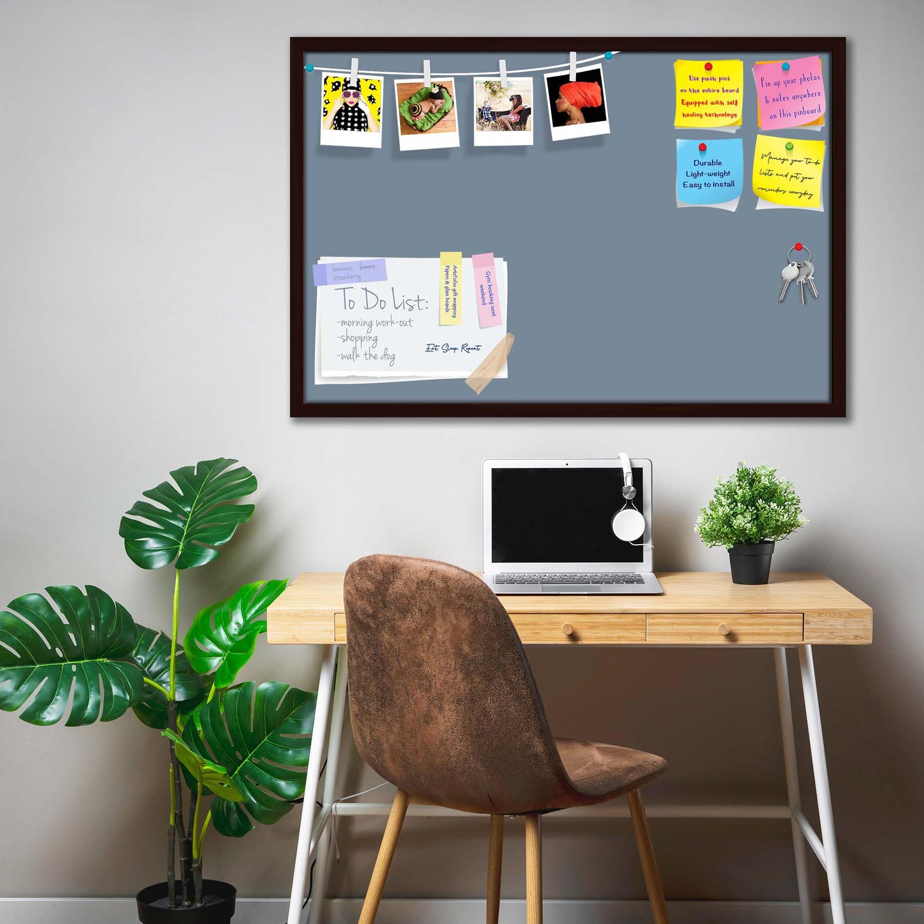 ArtzFolio Greys Family Light Slate Gray Colour | Bulletin Board Notice Pin Board | Vision Soft Board Combo with Thumb Push Pins & Sticky Notes | Dark Brown Frame | 18 x 12 inch (46 x 30 cms)-image-40