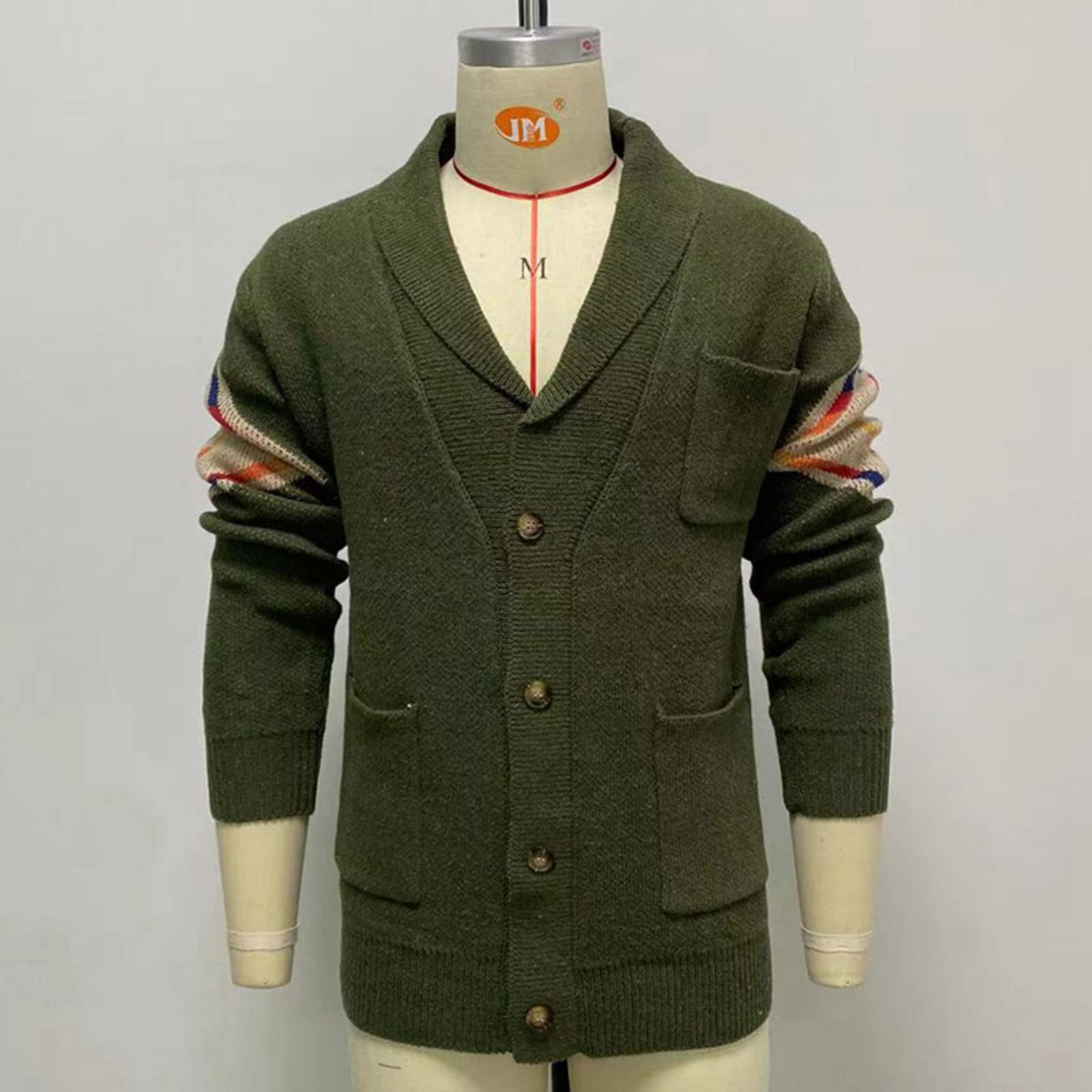 ENENEN Giacca a Maglia Jacquard a Maniche Lunghe Spesse Cardigan da Uomo con Revers Button Knit Jacket