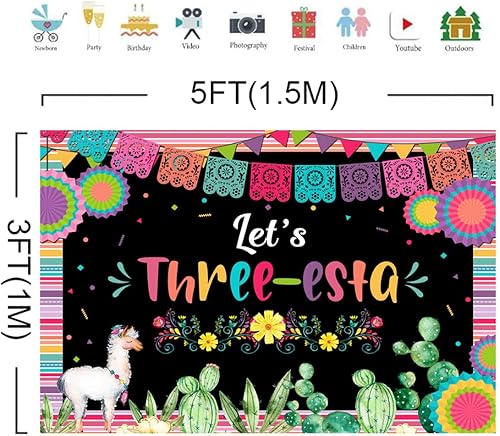 Miniatura 5 de Lofaris Telón de fondo mexicano para tercer cumpleaños, fiesta de tercer cumpleaños, decoración de fiesta de cumpleaños para niñas, fondo de