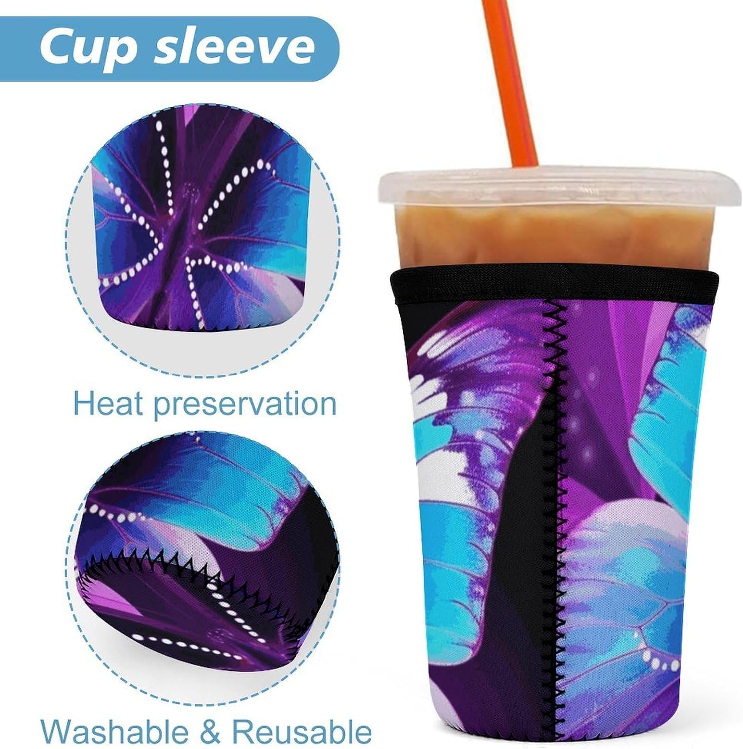 3 Pack Neoprene Cup Sleeves, Stretchy Reusable Drink Cup Cover Universal