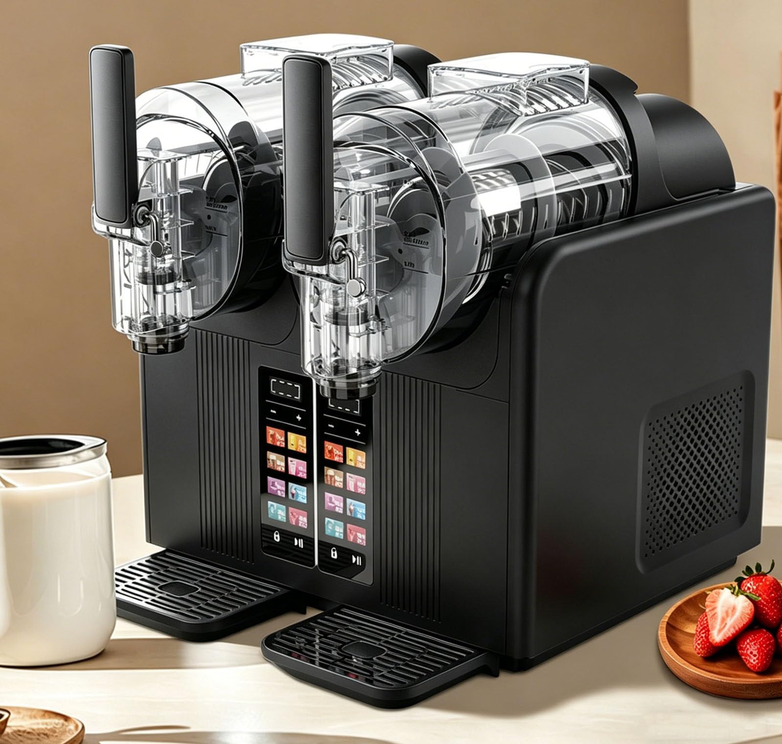 Drmoxin 430W Slushie Machine, 7-In-1 Slushy Maker Machine,Soft Ice Cream Maker With Dual 2l Tanks,Automatic Cleaning, Kid Lock, Cold Drinks Press For Homemade Slushies And Soft Serve Black