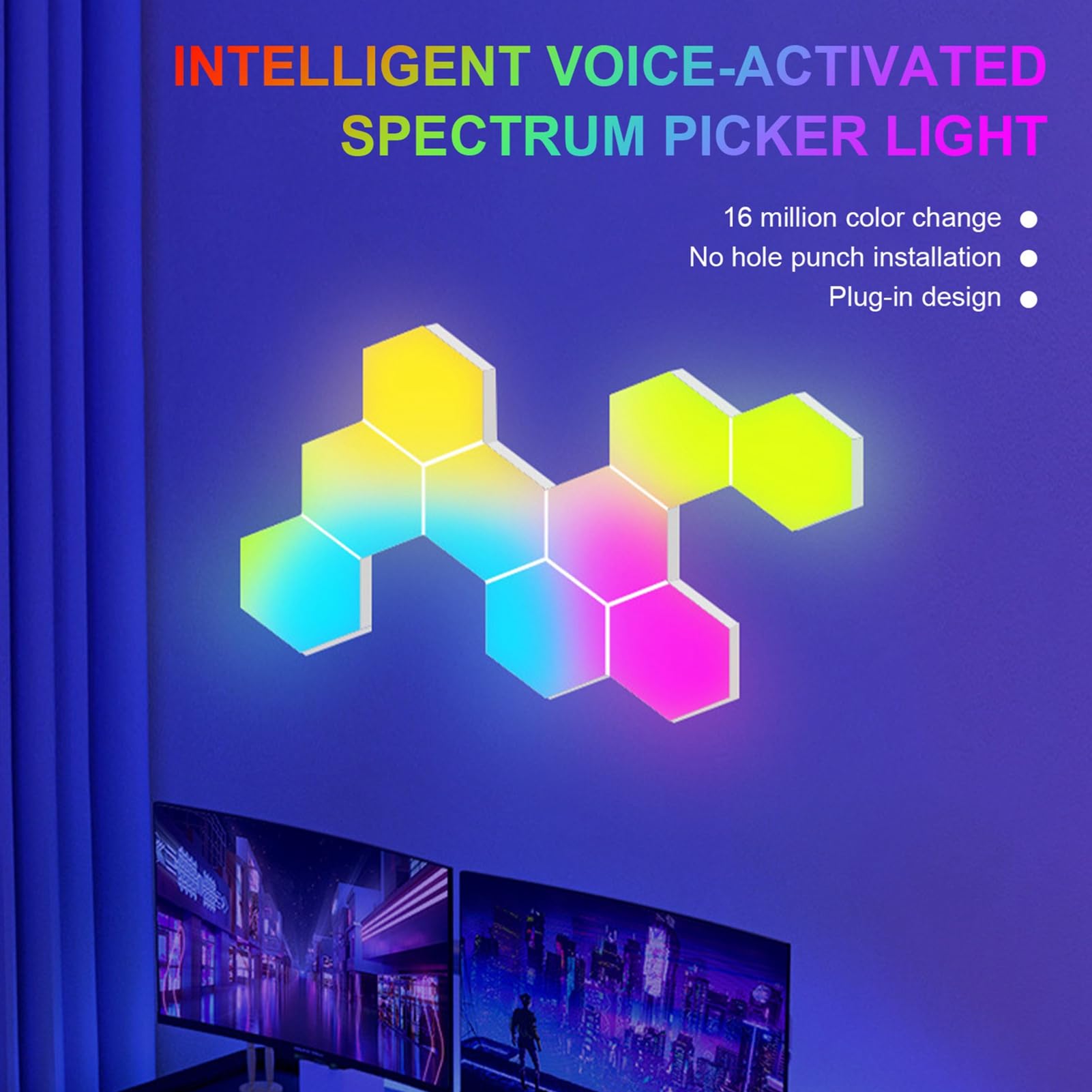 Kavolet LED Sechseck Gaming Wandleuchte, 8pcs Hexagon RGB Panel, DIY BT Graffiti Wifi Sprachsteuerung Gaming Wabe Licht, Spleißen Quantenatmosphäre Wandlampe, Gamer Room Deko Modular Lampe