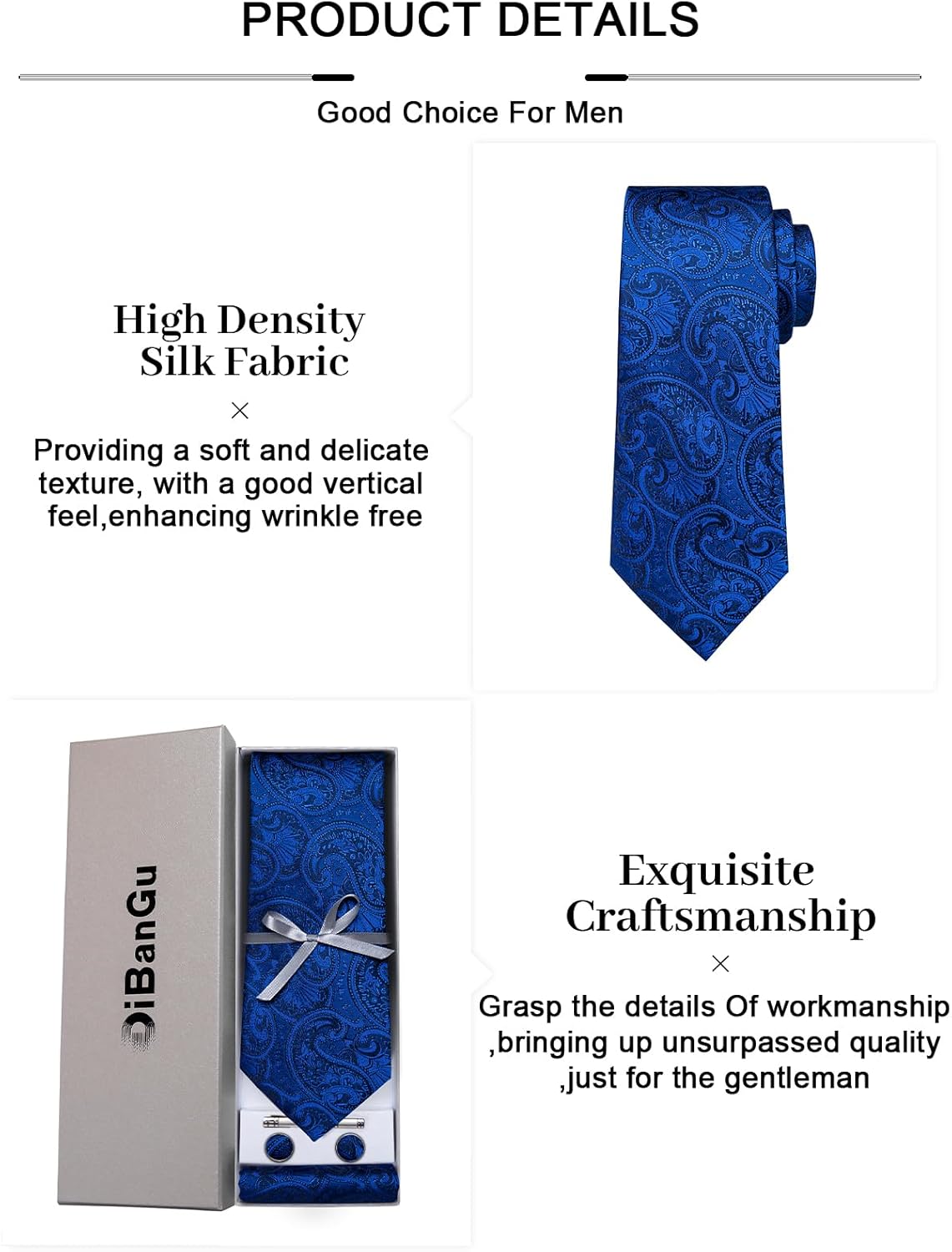 DiBanGu Paisley Ties for Men Silk Necktie and Pocket Square Cufflinks Tie Clip Set Woven Classic Mens Tie for Wedding Party - Image 7