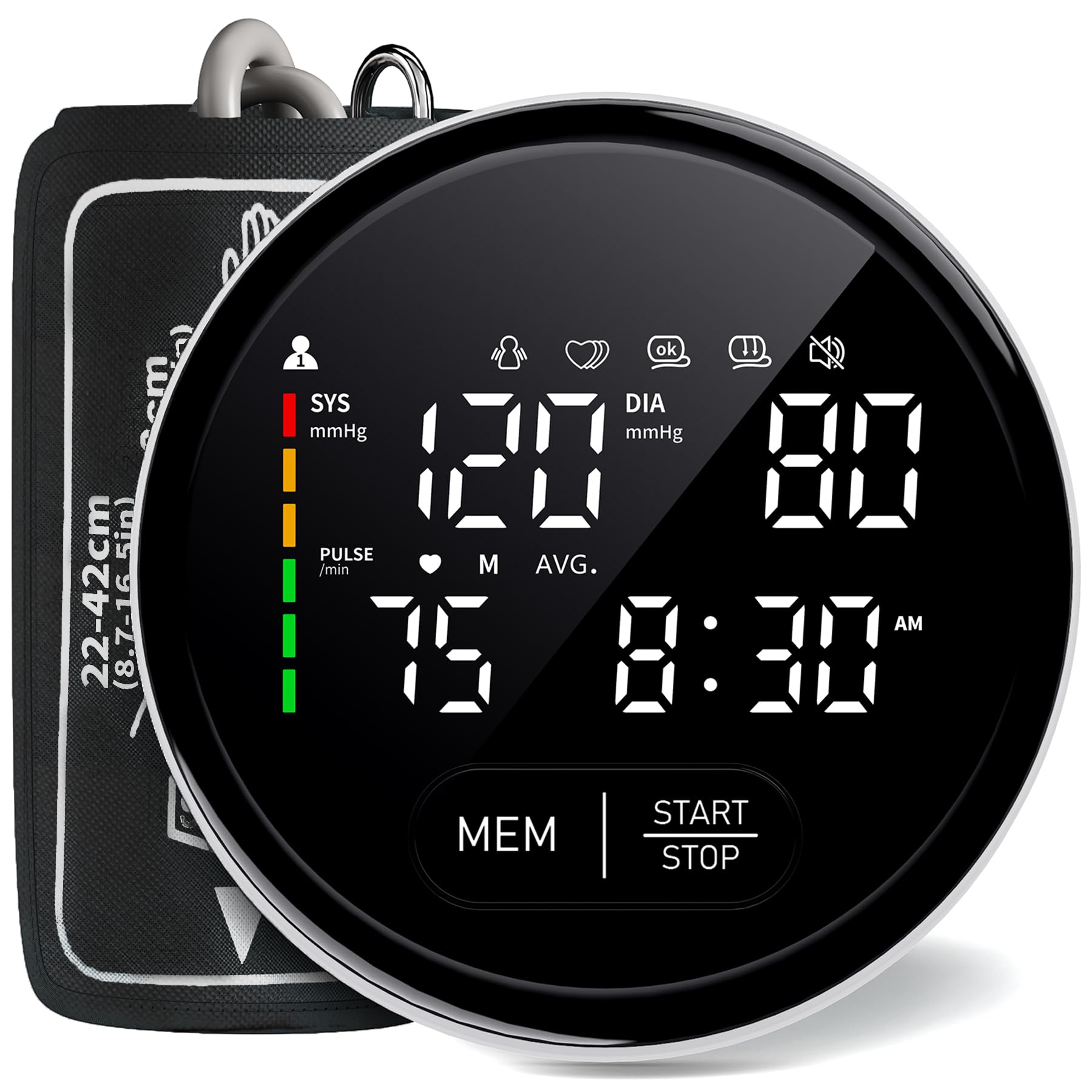 Blood Pressure Monitor Upper Arm Automatic Monitors for Home Use Adjustable 8.7"-16.5" Cuff Voice Broadcast Large Backlit Display 240 Sets Memory with Storage Bag