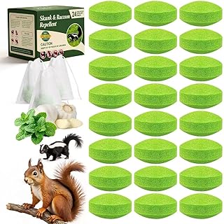 24 Pack Skunk & Raccoon Repellent & Squirrel Repellent - Peppermint Oil Squirrel Deterrent Balls Indoor & Outdoor Protection - Home & Garden Defense for Lawns, Crawl Spaces and Attics