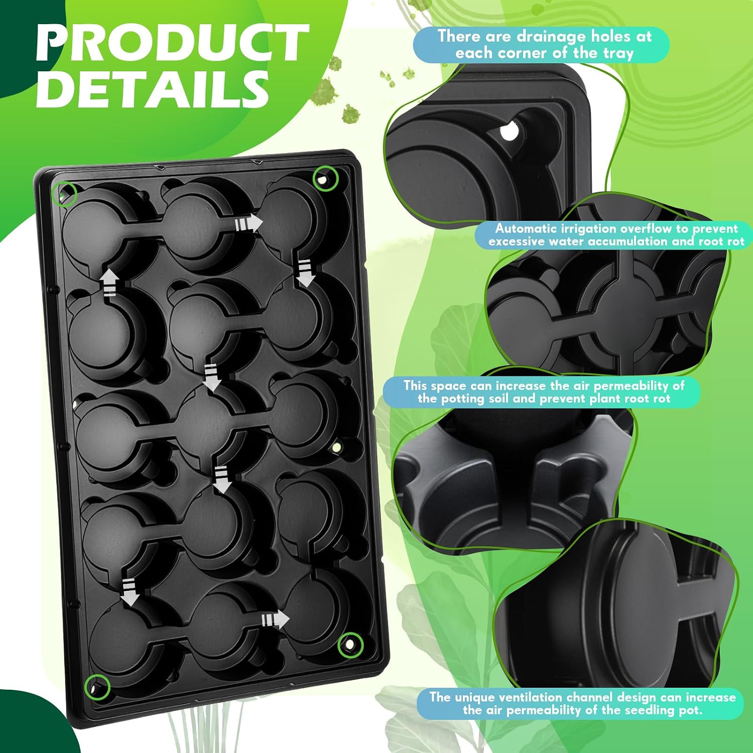 Baderke 12 Pack 15 Cell 4 Inch Round Nursery Pots Trays Thickened Durable Seedling Pots Carrying Trays for Holding Nursery Pot