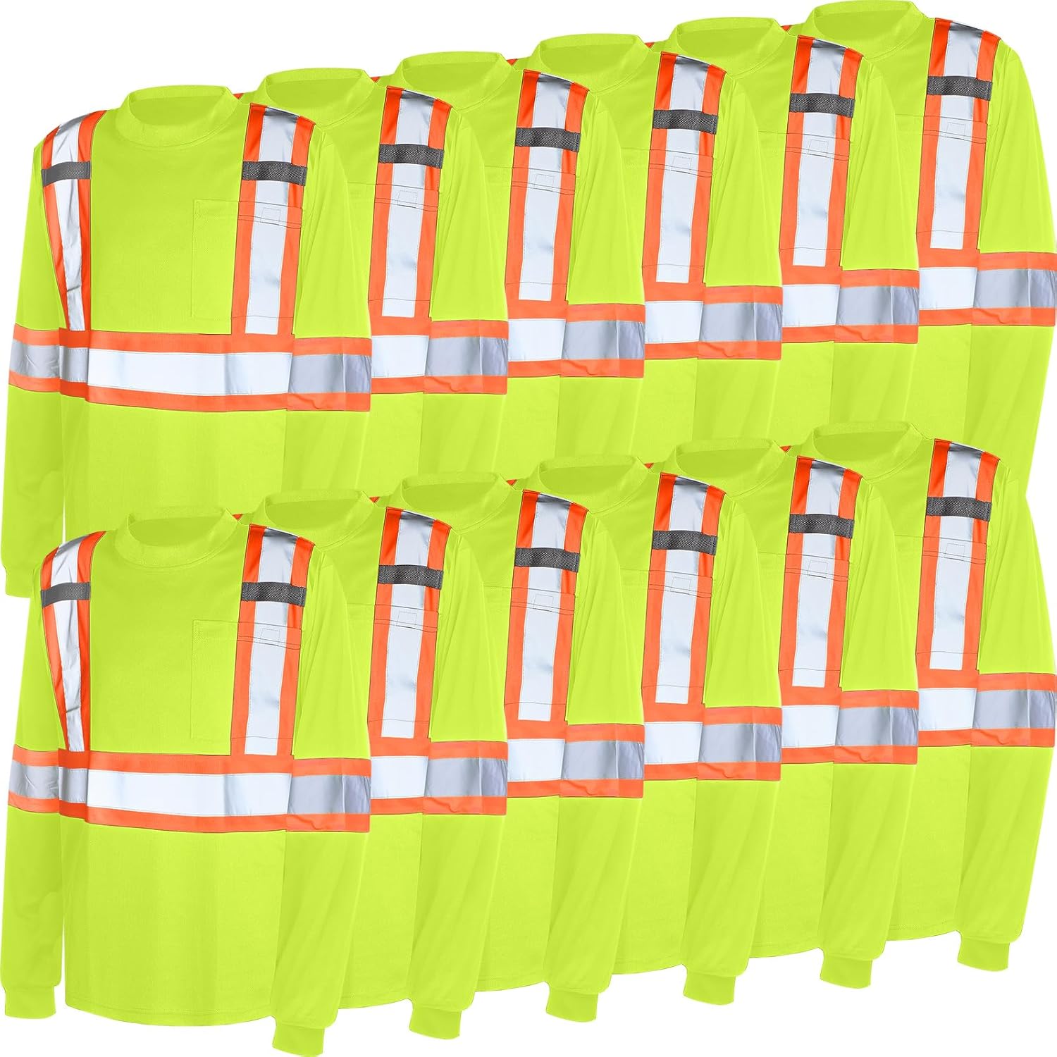 Panitay 12 Pcs Safety Long Sleeve Shirts Bulk Class 3 Reflective High Visibility Shirts with Pocket Black Safety
