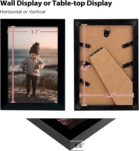 Miniatura 7 de KINLINK Juego de 6 portarretratos de 4 x 6 pulgadas, color negro, marcos de fotos de madera con plexiglás para 4 x 6 pulgadas sin paspartú para mesa