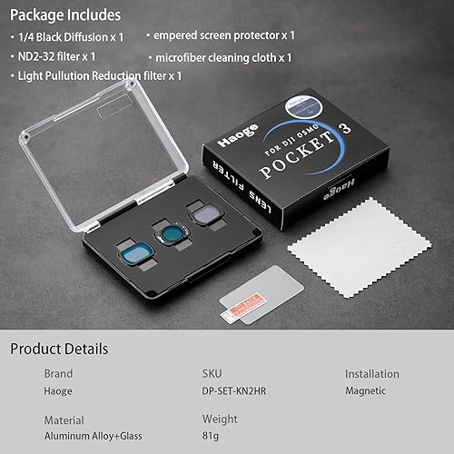 Miniatura 9 de Haoge Juego de filtros magnéticos para DJI Osmo Pocket 3, incluye difusión negra de 14, filtro de reducción de pullución de luz, ND variable 2-32 y
