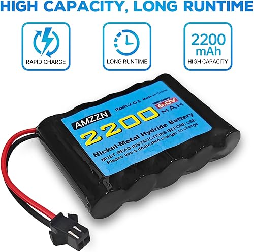 Miniatura 7 de 2 pilas AA NiMH de 6.0 V 2200 mAh con enchufe SM-2P y cargador USB para TB141 TB142 DE37 RC coche de juguete, excavadora RC, camión y baterías de