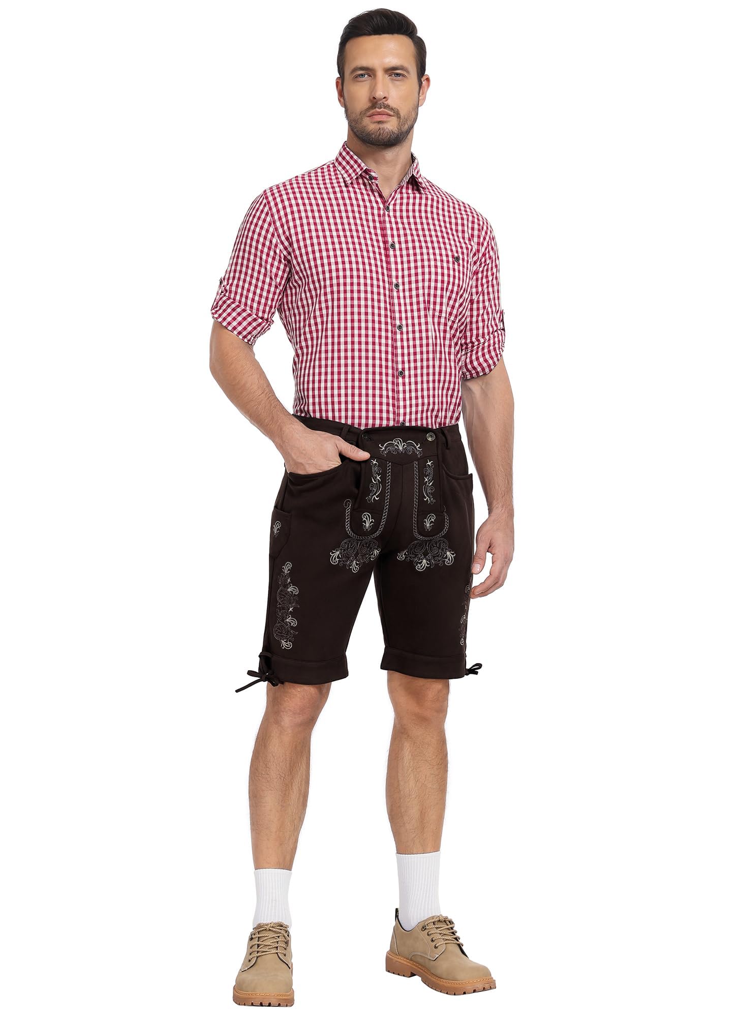 Camicia Oktoberfest Uomo Camicia Bavarese Camicie Tirolese Costume Bavarese Herren Rosso Blu Verde