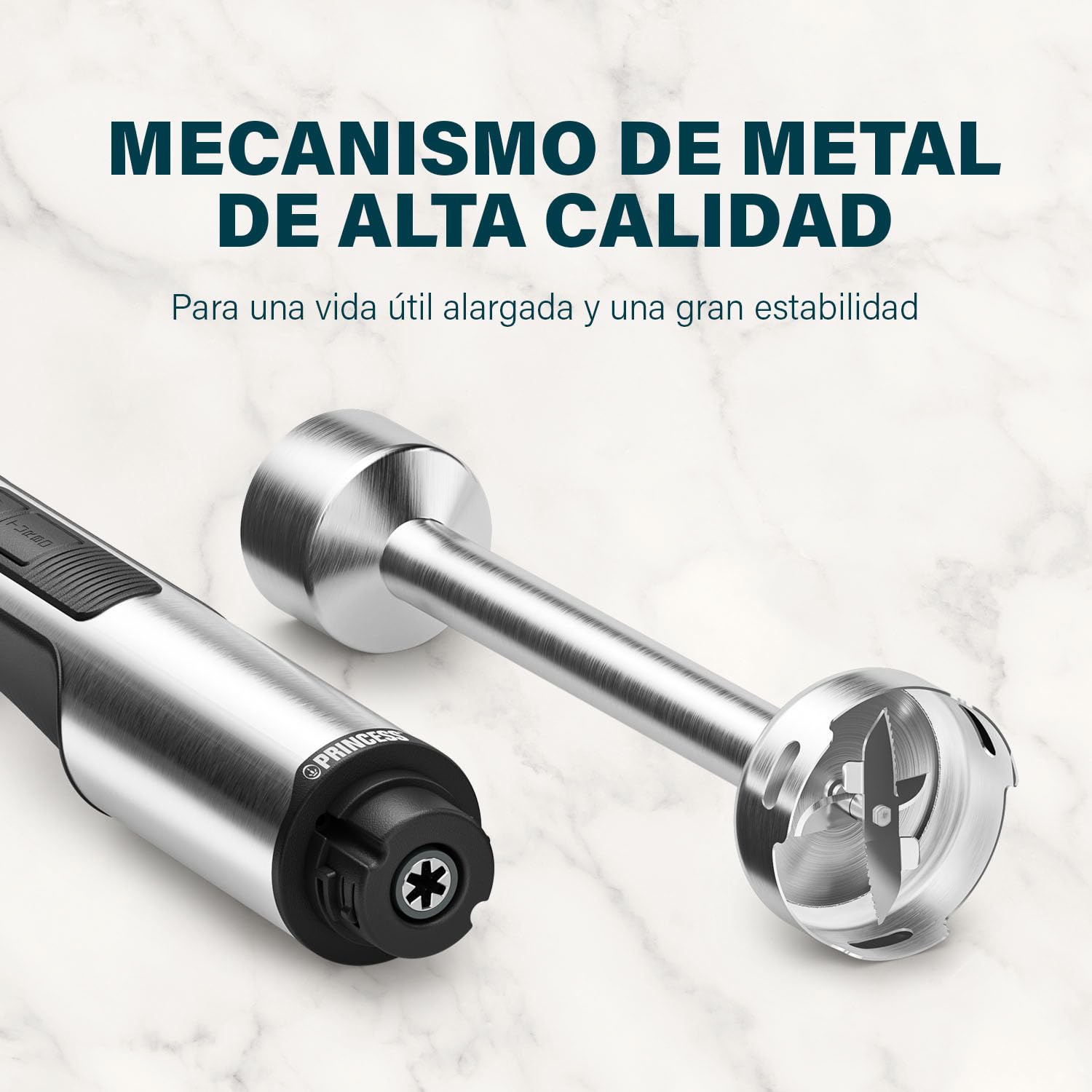 Princess Batidora de Mano de Acero Inoxidable Prof XXL, 1500W, Brazo Extra Largo 50 cm, 5 Velocidades + Turbo, 4 Cuchillas, Vaso con Tapa Antideslizante, Apta Lavavajillas, 221233