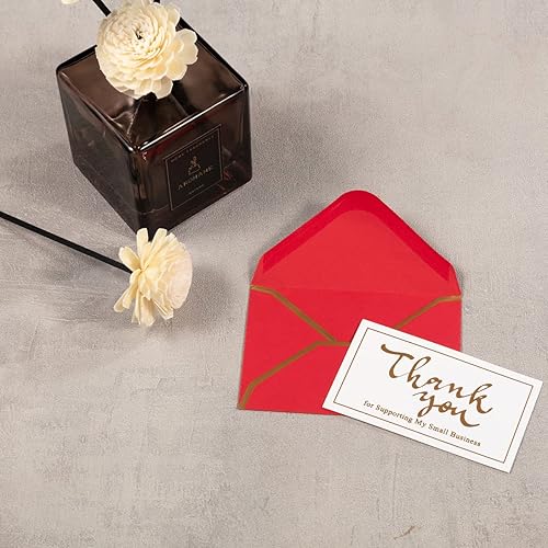 Miniatura 7 de 100 sobres pequeños de Navidad con solapa en V con borde dorado para tarjetas de notas en blanco, tarjetas de regalo de visita (rojoverde oscuro) (4