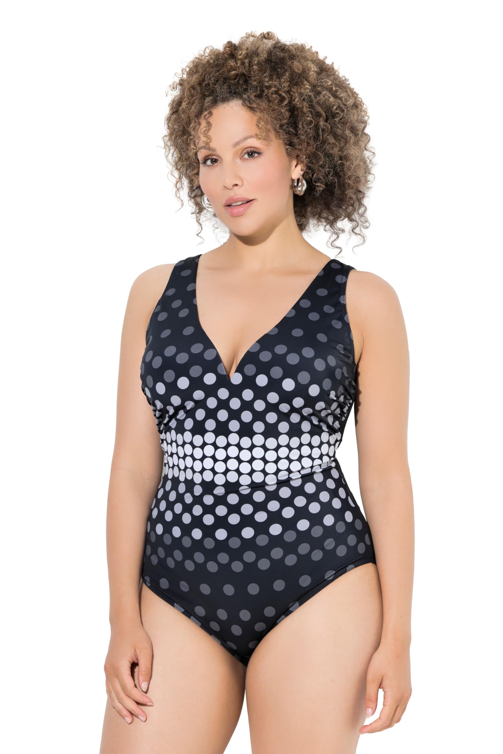 Ulla Popken Damen große Größen Übergrößen Plus Size Badeanzug, Punkte, Softcups, V-Ausschnitt, recycelt 845125