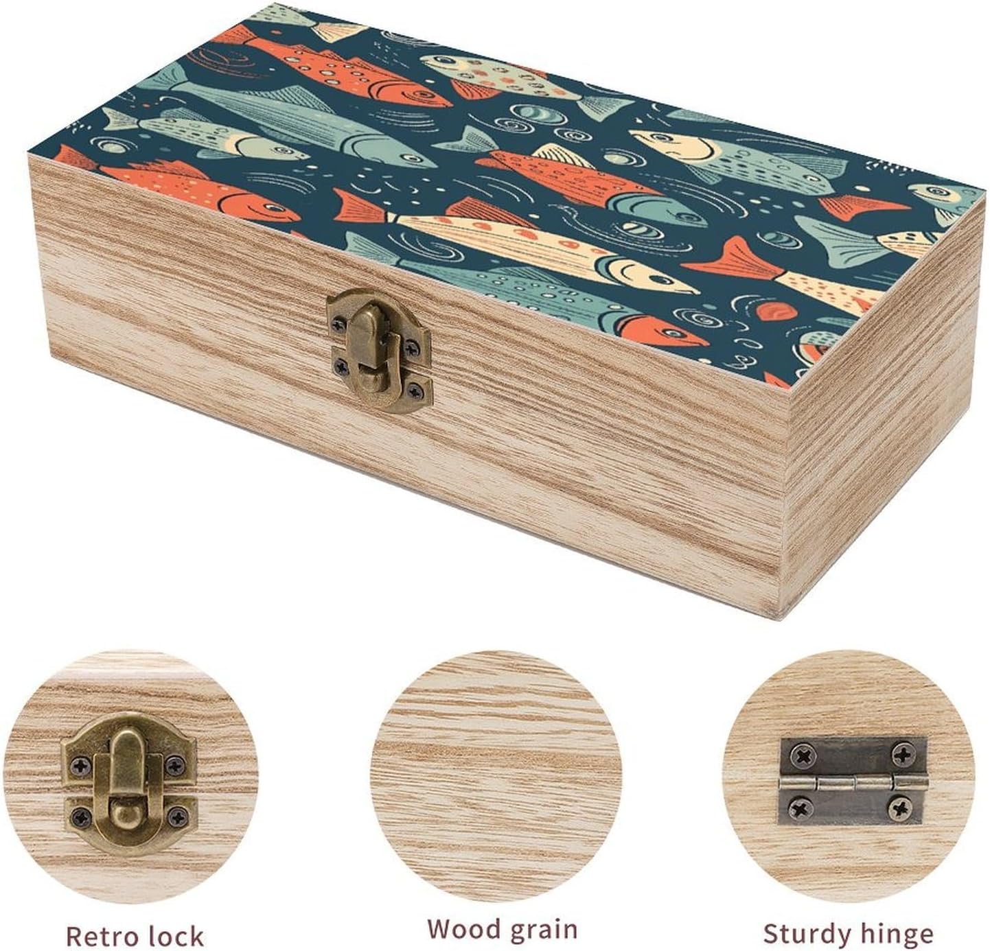 Animation Style Fish Wooden Storage Box 7.9" X 3.9" X 2.3" image 3