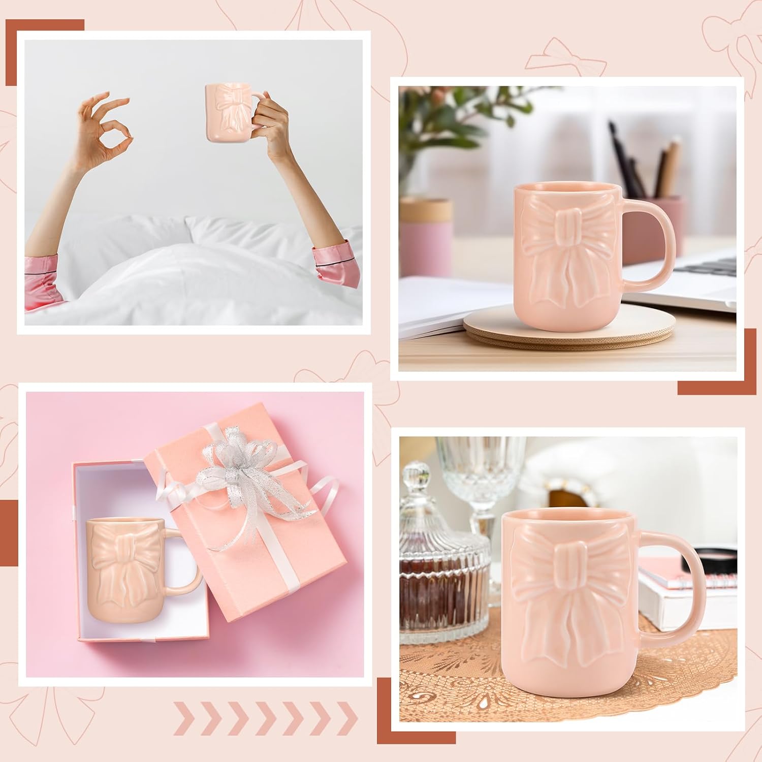 Bow Coffee Mug Coquette Ceramic Bow Mug 13 oz Charming Pink Coquette Cups with Handle Porcelain Coffee Cups for Women Birthday Decor Valentine Christmas Thanksgiving Day Gifts - Image 3