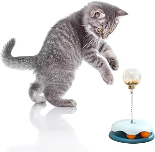 2026 KittenTreat Dispenser with Roller Track Catnip Balls,Blue | Cat Ball Toy with Treat For Mental Stimulation and Slowing Down Feeding Speed,Pet Food Leak Ball