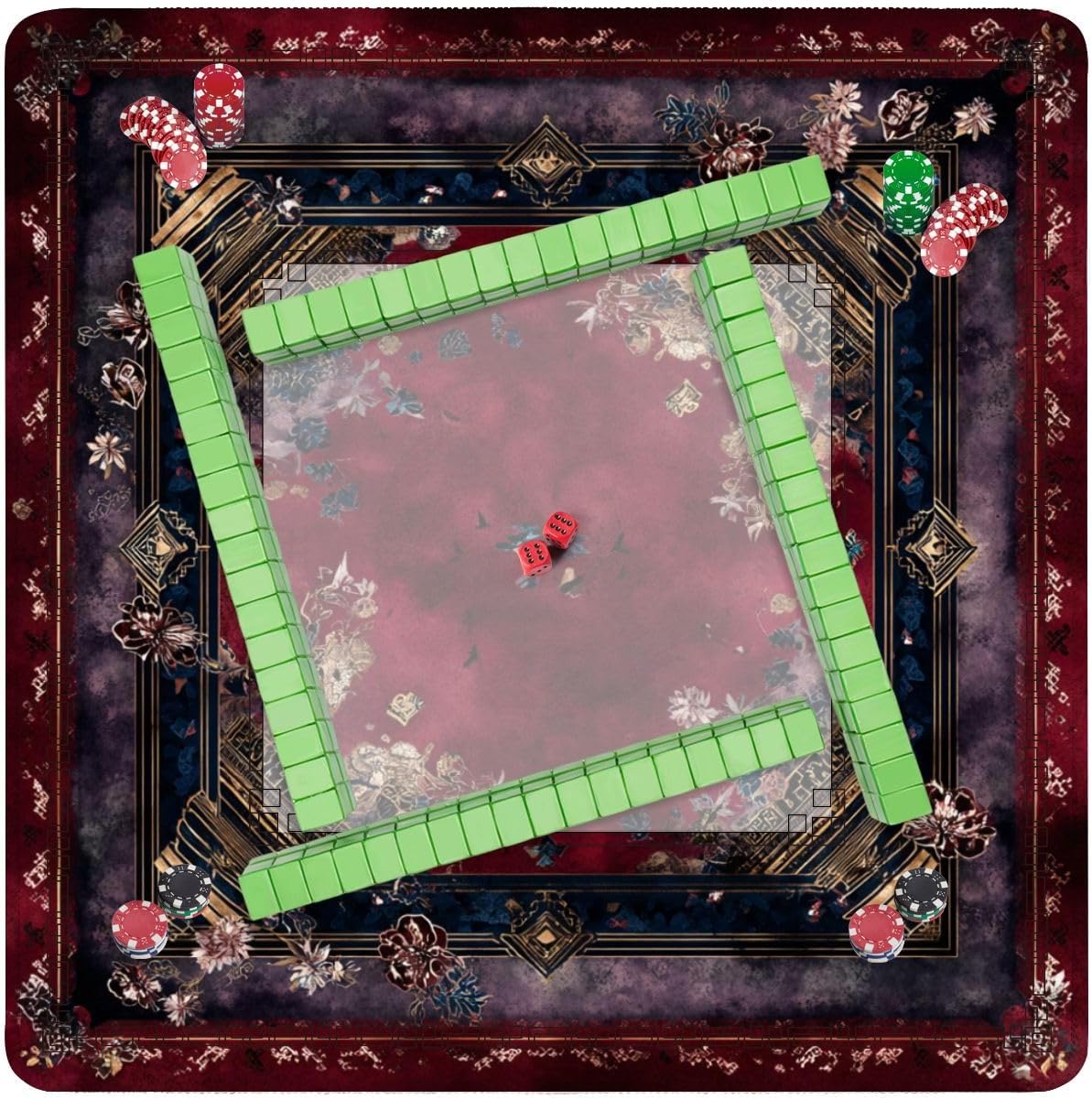 Mahjong Mat for Table Floral Geometric Asian Design 31.5" x 31.5" Non-Slip Noise-Reducing Game Mat Premium Mahjong Accessories for Poker Dominoes Hosting