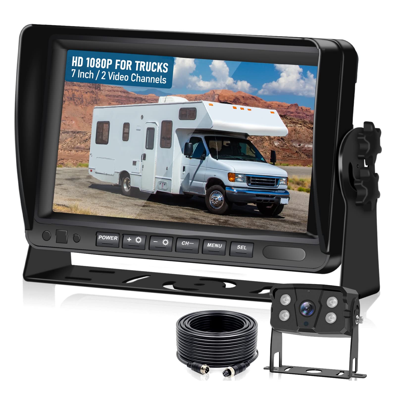 Vekooto Backup Camera with 7-inch Monitor, Wire 1080P Camera, Night Vision, Waterproof, Design for RV/Truck/Camper/Trailer/Vehicle (N71)