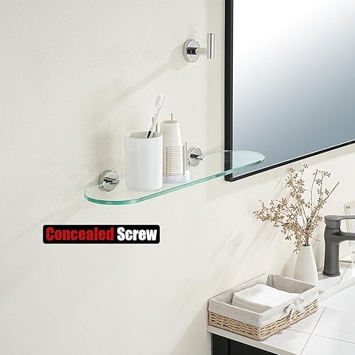 Miniatura 5 de JQK Estante de cristal para baño cromado, almacenamiento de ducha de vidrio templado de 20 x 5 pulgadas, montaje de pared cromado pulido de acero