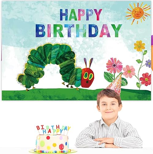 Miniatura 6 de Cartel de dibujos animados muy hambriento con diseño de oruga verde feliz cumpleaños para fiestas de cumpleaños para el primer cumpleaños baby