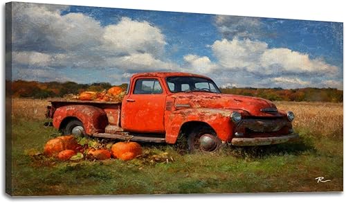 Miniatura 61 de 24"x 48" Fall Canvas Wall Art Highland Cow Rustic Vintage Forest Landscape Farmhouse Autumn Framed Pictures Painting Print Large Wall Art for Living