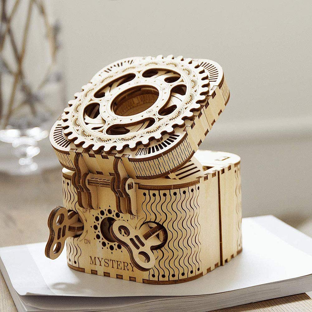 3D drewniane puzzle DIY zestawy do budowania modeli, puzzle, mechaniczna skrzynia na skarby Model DIY łamigłówka projekty dla dorosłych dzieci w wieku 14 lat